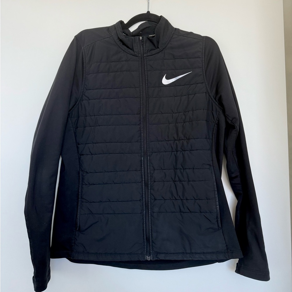 Men's Large Nike Running Zip-up Jacket with Zipper Pockets and Thumb Holes.